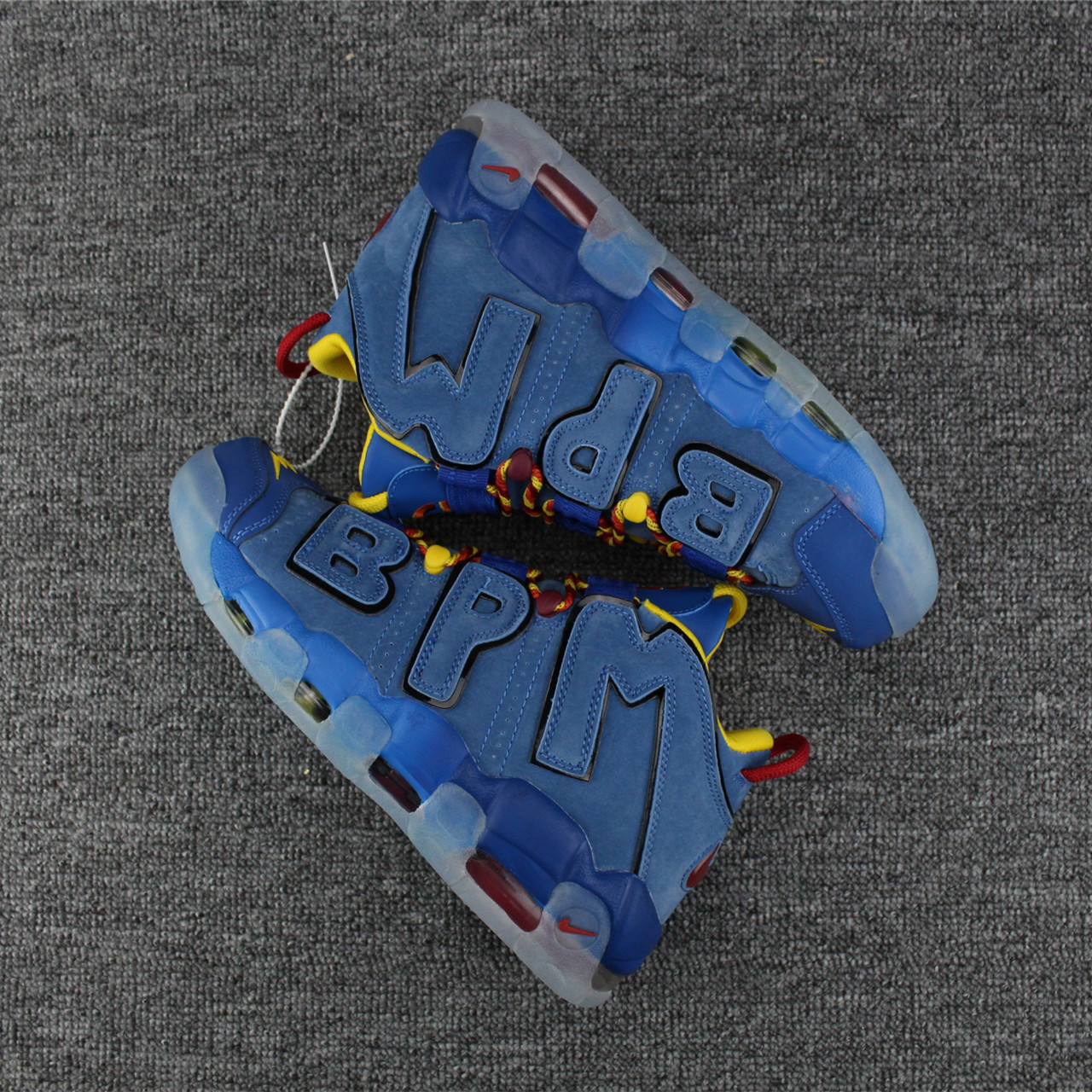New Nike Air More Uptempo Deer Skin Blue Wine Red Yellow Shoes